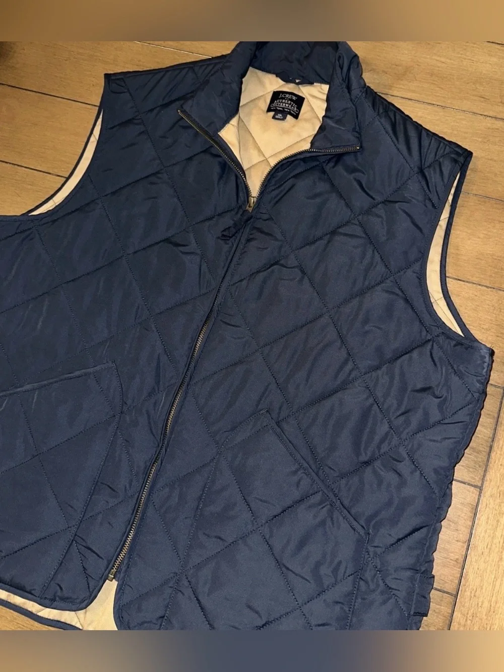 J.Crew Authentic Outerwear Vest Mens XL Blue Quilted Zip Lined Outdoor Sports
